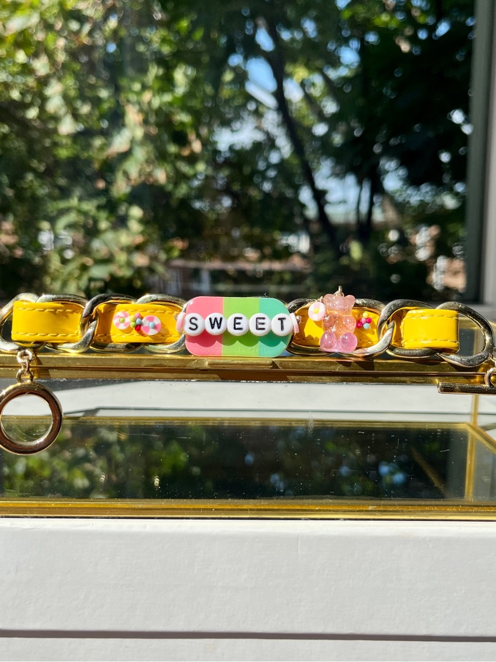 🍭“Sweet” Candy Charm Bracelet w/ Yellow Patent Leather and Gold Chain Links